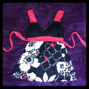 Red-Black-White Floral Tank Top